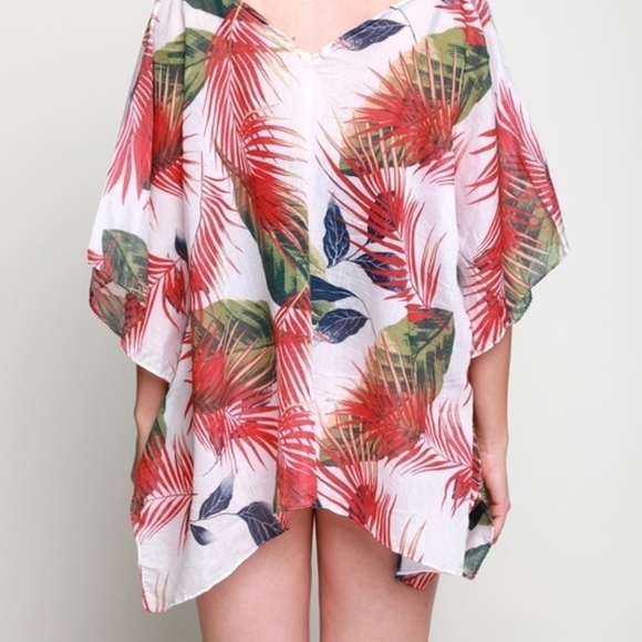 Red Tropical Pattern Coverup BB1175 - Picture 2 of 5